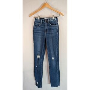 Flying Monkey Womens High Rise Distressed Skinny Jeans Medium Wash Blue 24